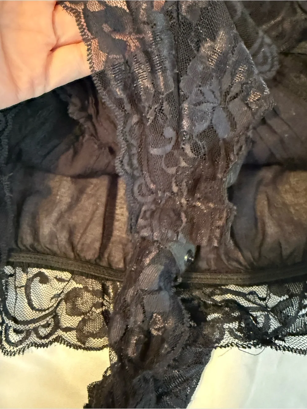 Free People The Eloise Smocked Lace Bodysuit Black Long Sleeve Sz S
